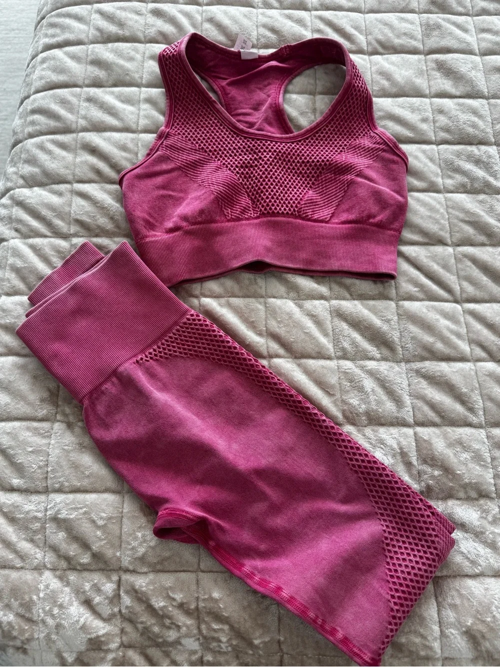Seamless Mesh-Detail Leggings and Crop Top Set in Berry